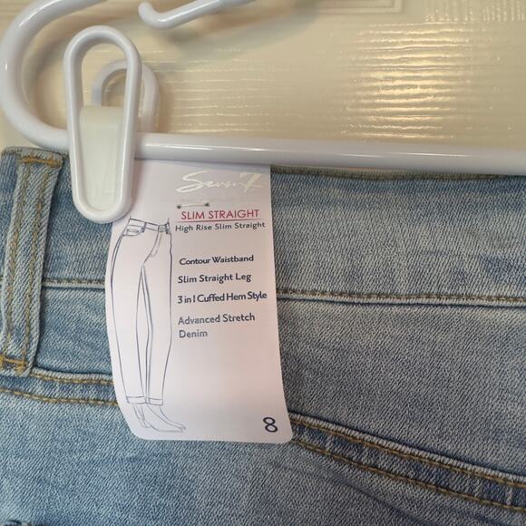 Seven 7 Women’s High Rise Slim Straight Denim Jeans Cuffed Hem Size 8 Light Wash - Picture 10 of 12